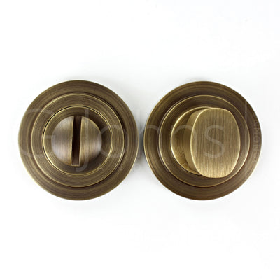 Bathroom Turn & Release With Stepped Round Rose - 53mm x 10mm - Antique Brass (Lacquered)