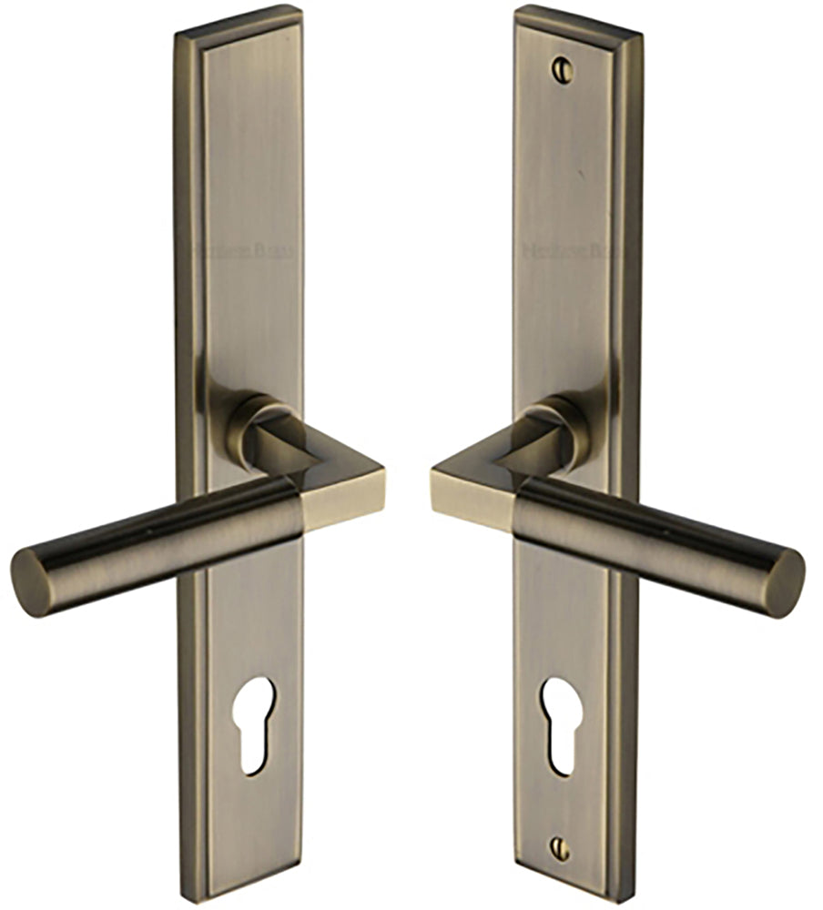 Bauhaus Lever Multi Point Door Lever Handles - 92mm Euro Centres - 259mm Bolt Centres - 285mm x 44mm Back Plate - Antique Brass