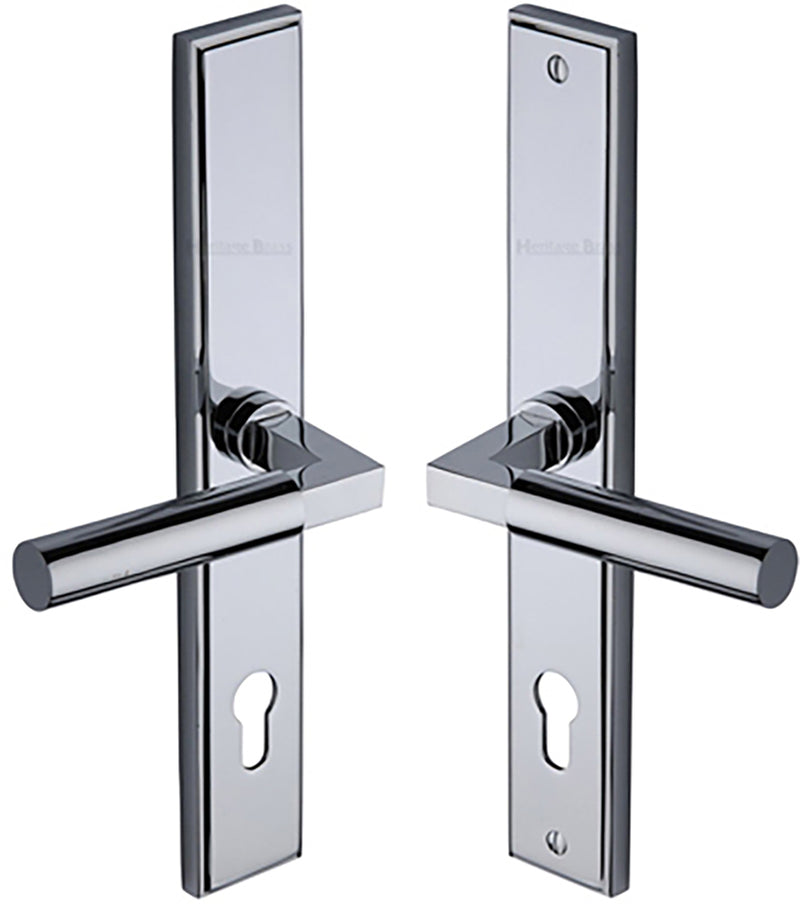 Bauhaus Lever Multi Point Door Lever Handles - 92mm Euro Centres - 259mm Bolt Centres - 285mm x 44mm Back Plate - Polished Chrome