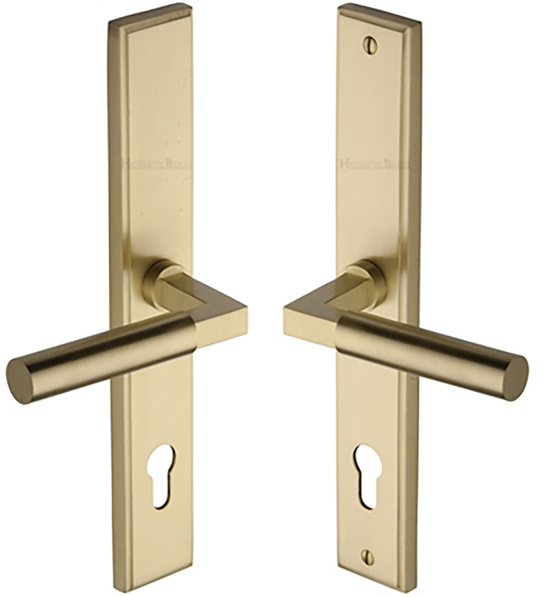 Bauhaus Lever Multi Point Door Lever Handles - 92mm Euro Centres - 259mm Bolt Centres - 285mm x 44mm Back Plate - Satin Brass