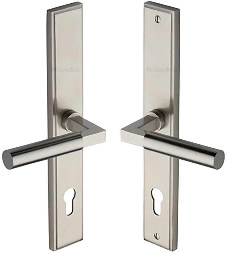 Bauhaus Lever Multi Point Door Lever Handles - 92mm Euro Centres - 259mm Bolt Centres - 285mm x 44mm Back Plate - Satin Nickel