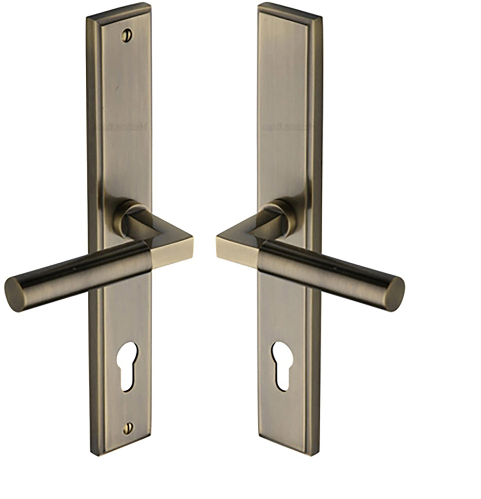 Bauhaus Lever Multi Point Door Lever Handles - 92mm Euro Centres - 259mm Bolt Centres - 285mm x 44mm Back Plate - Antique Brass