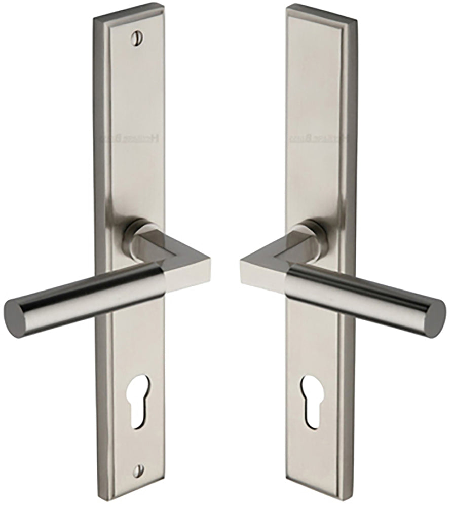 Bauhaus Lever Multi Point Door Lever Handles - 92mm Euro Centres - 259mm Bolt Centres - 285mm x 44mm Back Plate - Satin Nickel