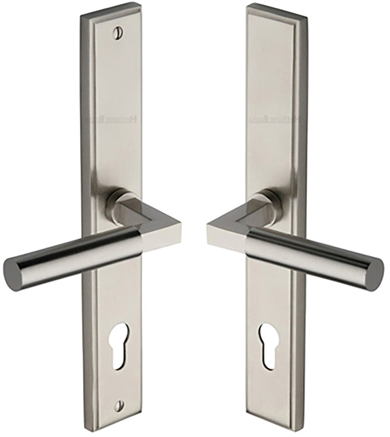Bauhaus Lever Multi Point Door Lever Handles - 92mm Euro Centres - 259mm Bolt Centres - 285mm x 44mm Back Plate - Satin Nickel