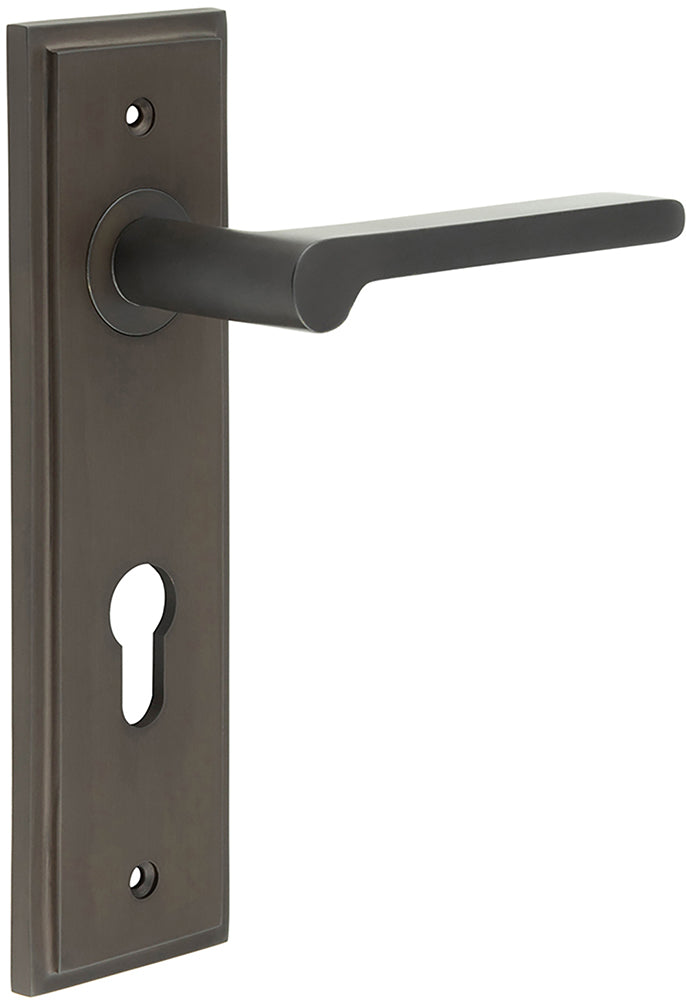 Blade Pattern Lever Handle On A Large Rectangular Backplate - Dark Bronze