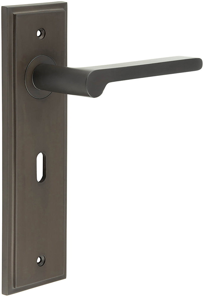 Blade Pattern Lever Handle On A Large Rectangular Backplate - Dark Bronze