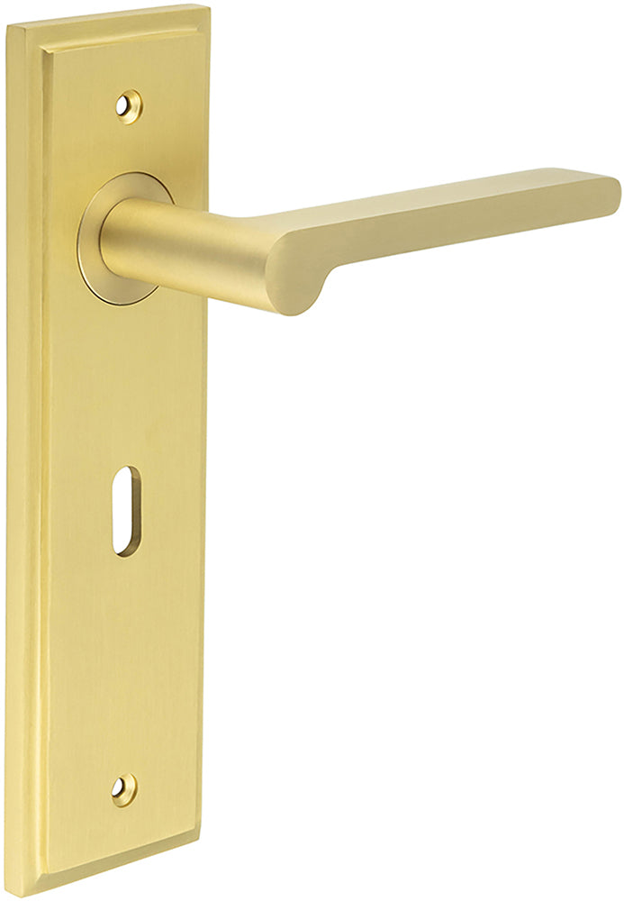Blade Pattern Lever Handle On A Large Rectangular Backplate - Satin Brass