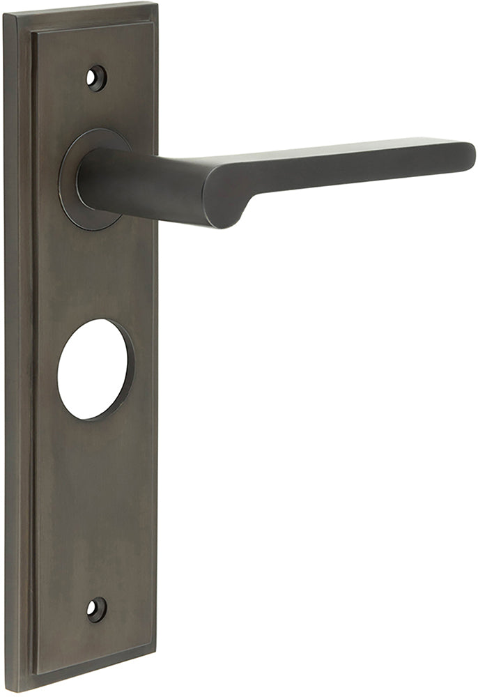 Blade Pattern Lever Handle On A Large Rectangular Backplate - Dark Bronze