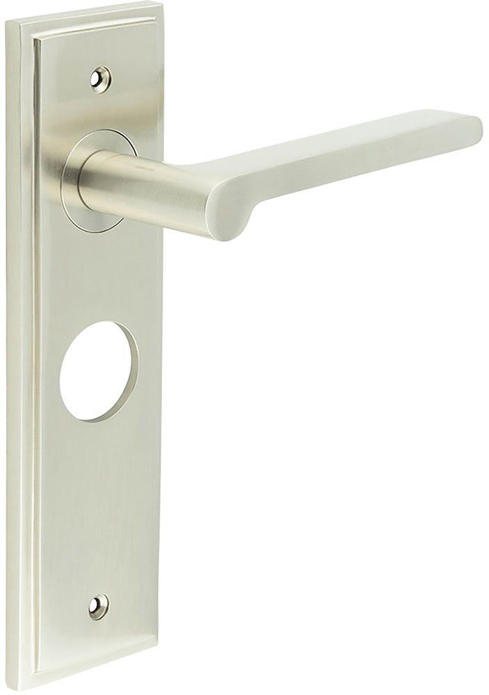 Blade Pattern Lever Handle On A Large Rectangular Backplate - Satin Nickel