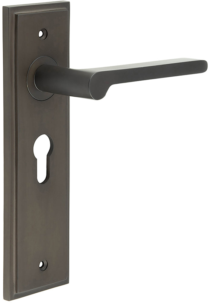 Blade Pattern Lever Handle On A Large Rectangular Backplate - Dark Bronze