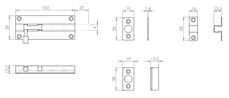 Surface Mounted Bolt - For Inward Or Outward Opening Doors - Polished Stainless Steel