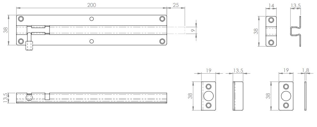 Surface Mounted Bolt - For Inward Or Outward Opening Doors - Polished Stainless Steel
