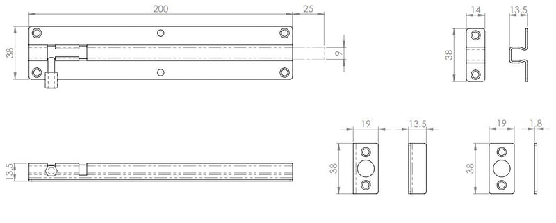 Surface Mounted Bolt - For Inward Or Outward Opening Doors - Satin Stainless Steel