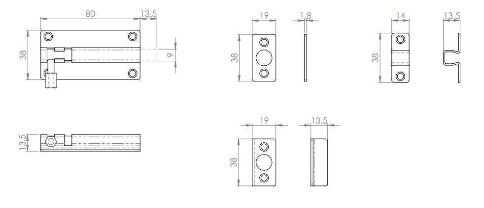Surface Mounted Bolt - For Inward Or Outward Opening Doors - Polished Stainless Steel