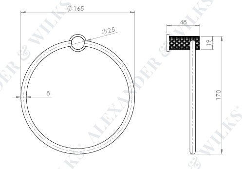 Brunel Diamond Knurled Towel Ring - Diagram