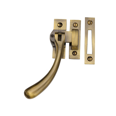 Bulb End Pear Drop Design Mortice & Hook Plate Casement Fastener - Locking - Overall Height 128mm - Antique Brass (Gloss Lacquered)