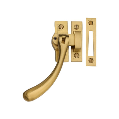 Bulb End Pear Drop Design Mortice & Hook Plate Casement Fastener - Locking - Overall Height 128mm - Satin Brass (Lacquered)