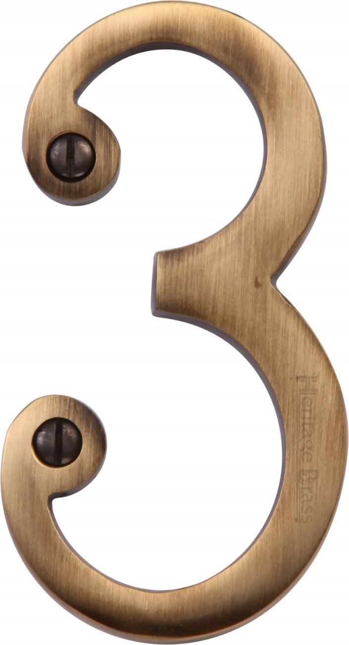 76mm High Screw Fix House Numbers - 0 - 9 - Antique Brass