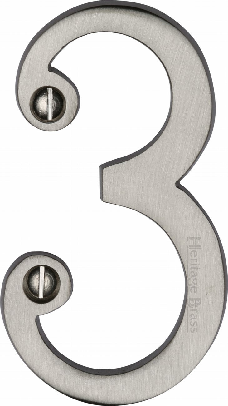 76mm High Screw Fix House Numbers - 0 - 9 - Satin Nickel