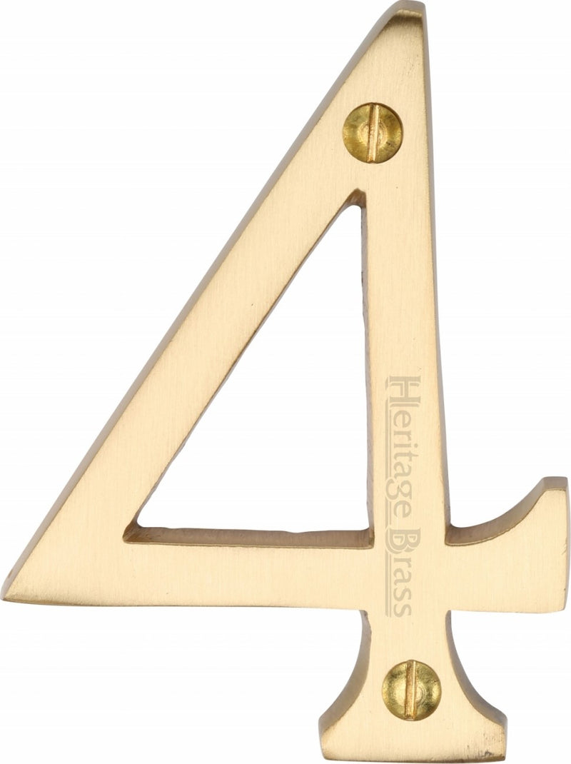Satin Brass 76mm High Screw Fix House Number 4