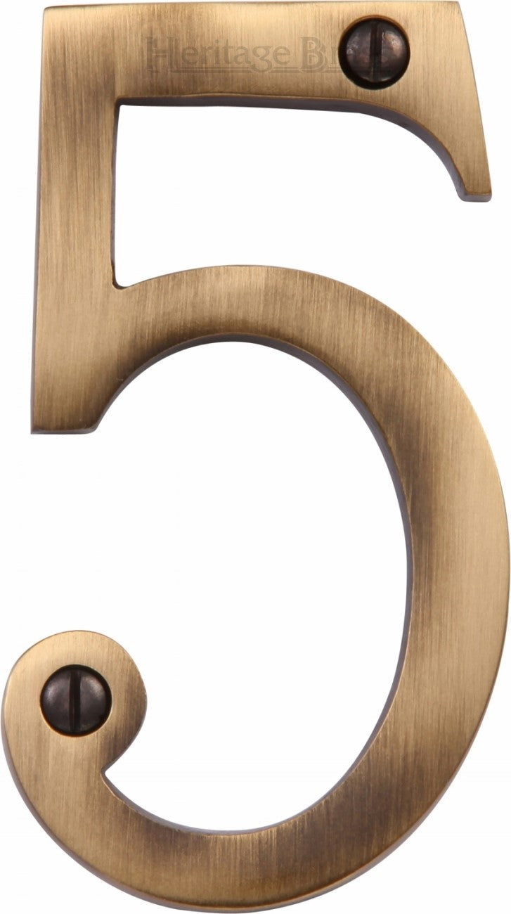 76mm High Screw Fix House Numbers - 0 - 9 - Antique Brass