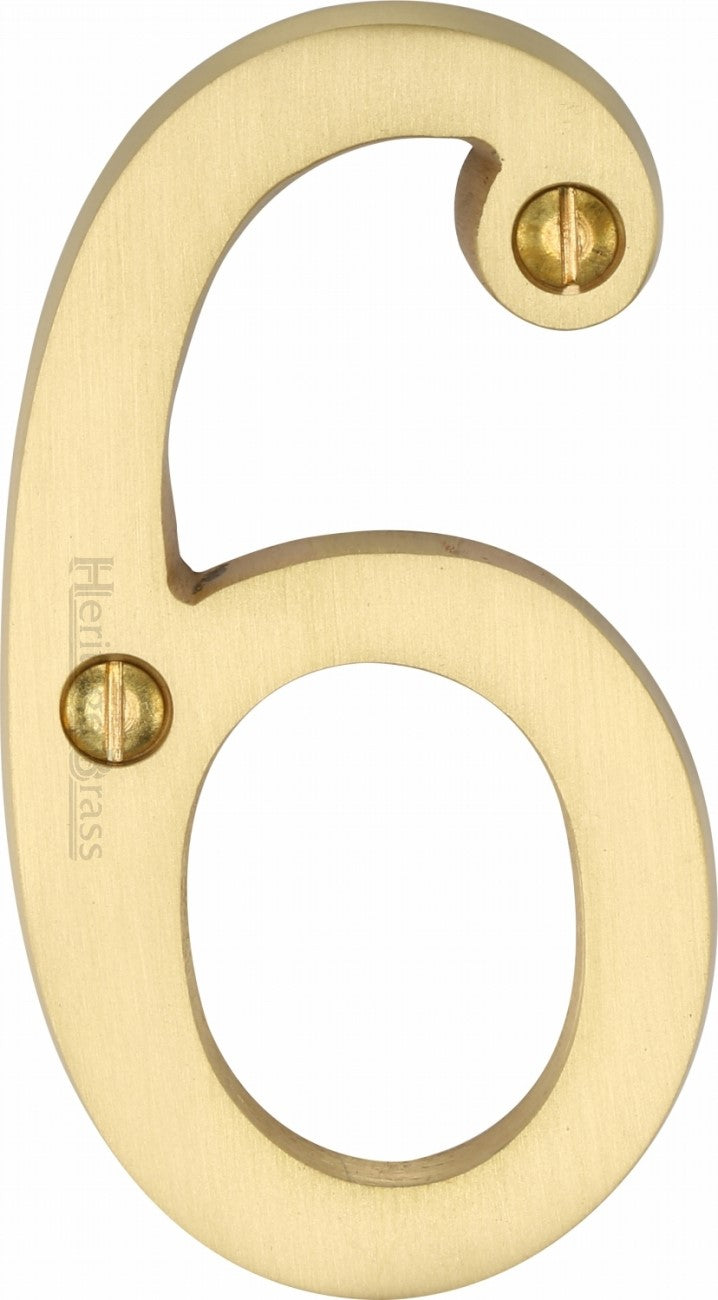 Satin Brass 76mm High Screw Fix House Number 6