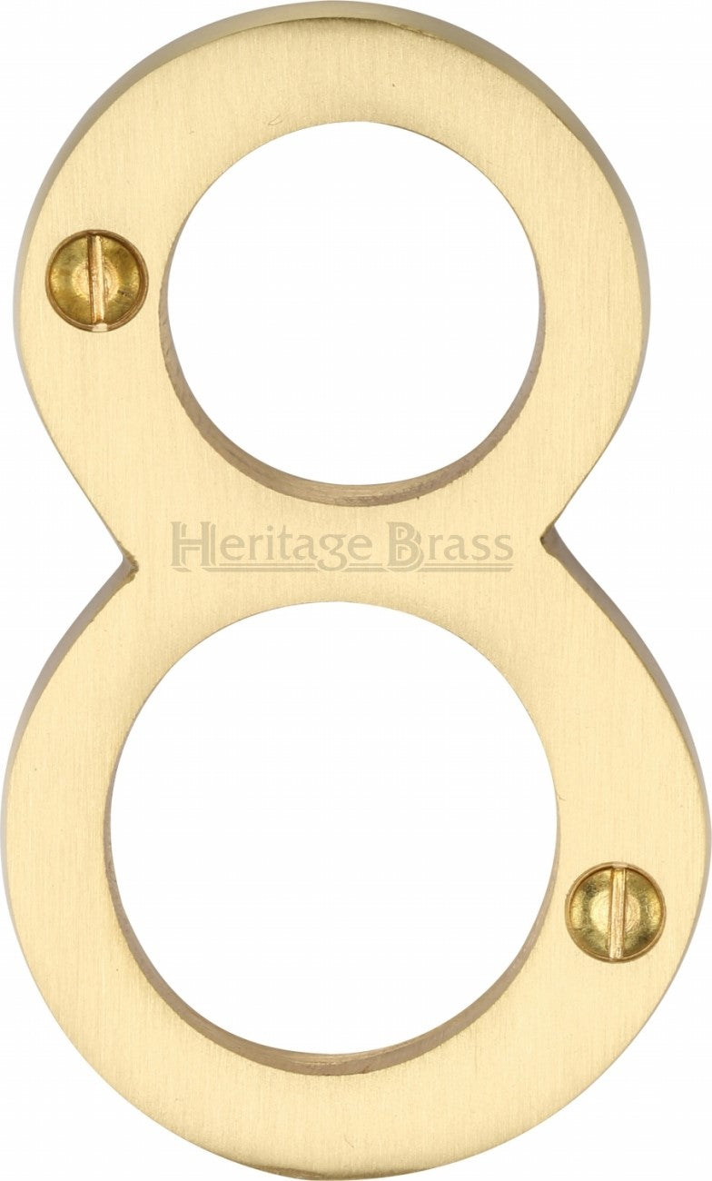 Satin Brass 76mm High Screw Fix House Number 8