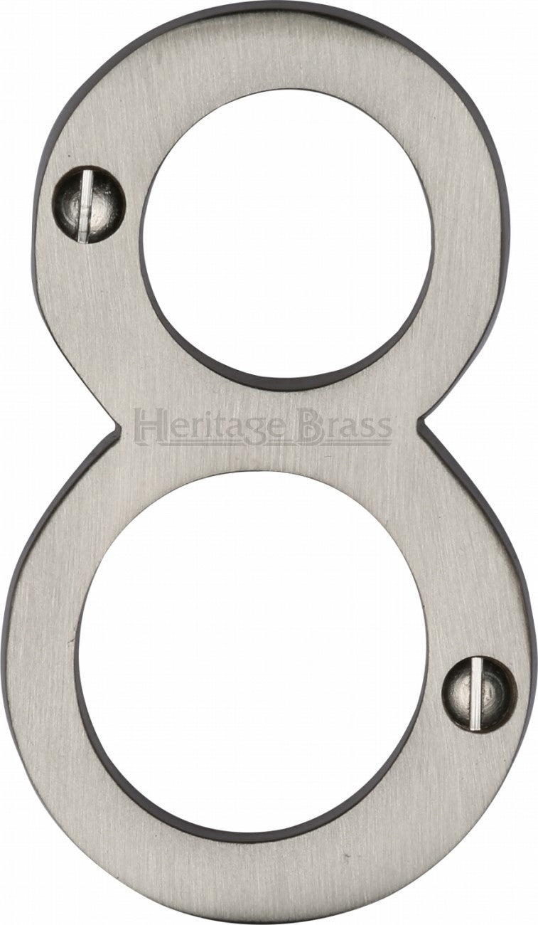 76mm High Screw Fix House Numbers - 0 - 9 - Satin Nickel