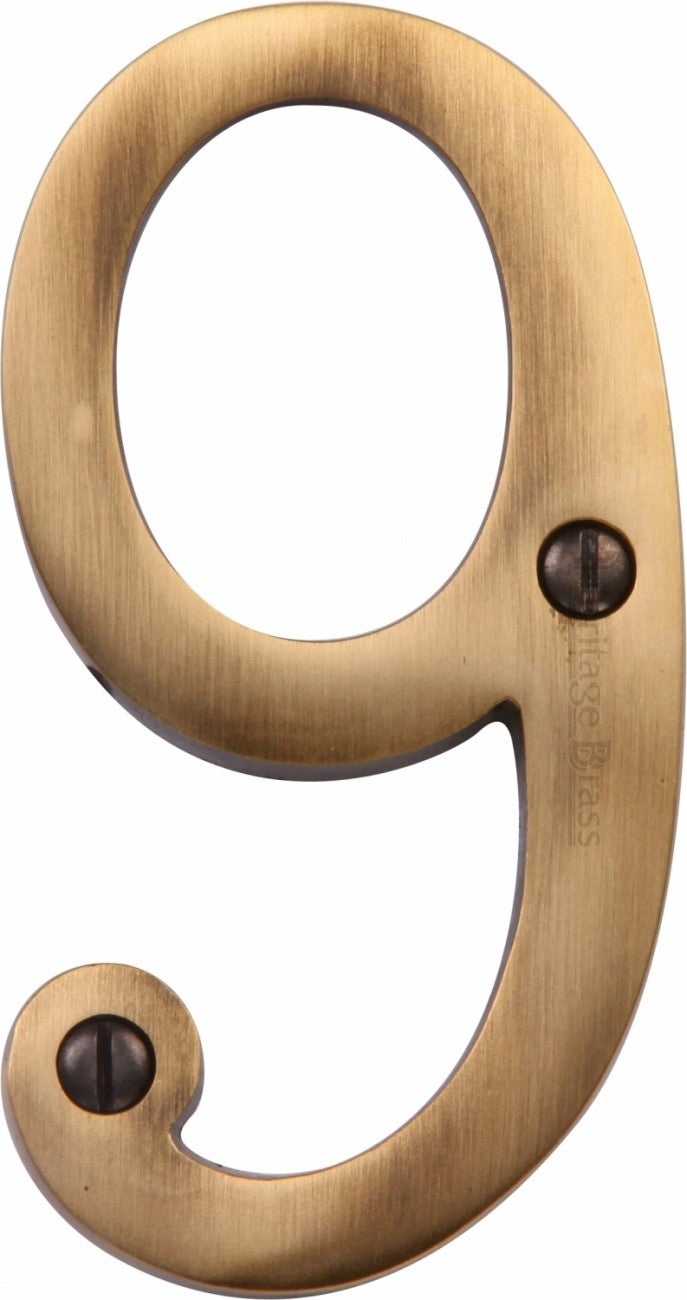 76mm High Screw Fix House Numbers - 0 - 9 - Antique Brass