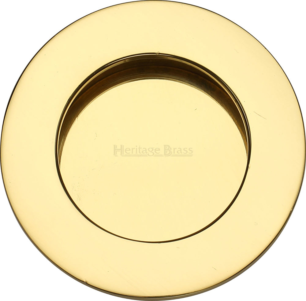 Circular Flush Pull Handle For Sliding Pocket Doors - 63mm Diameter - Polished Brass