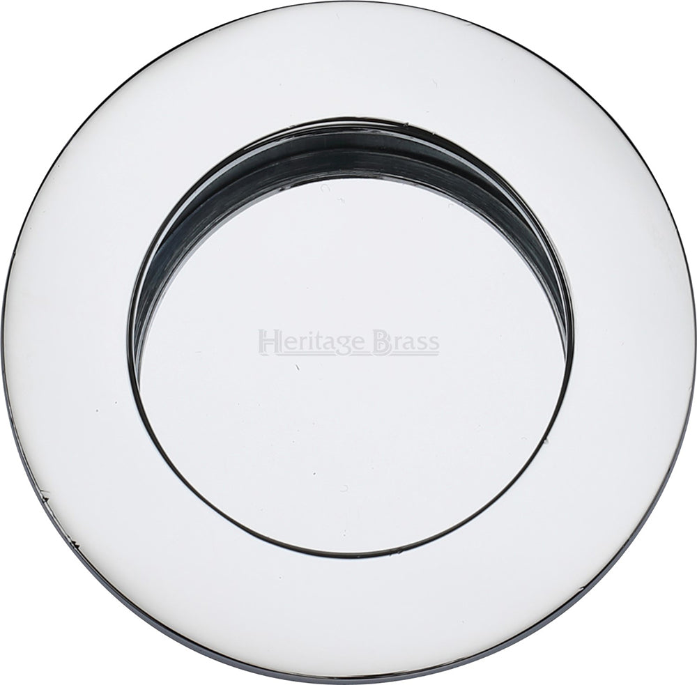 Circular Flush Pull Handle For Sliding Pocket Doors - 63mm Diameter - Polished Chrome