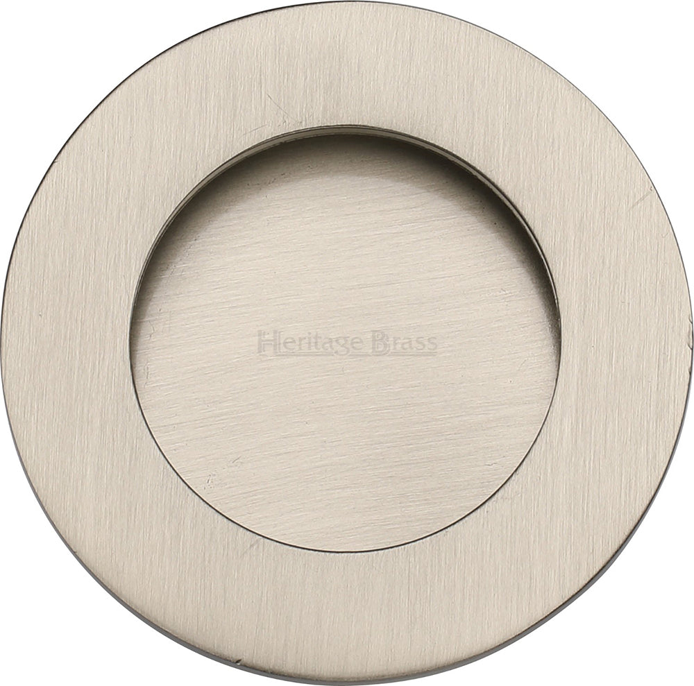 Circular Flush Pull Handle For Sliding Pocket Doors - 63mm Diameter - Satin Nickel