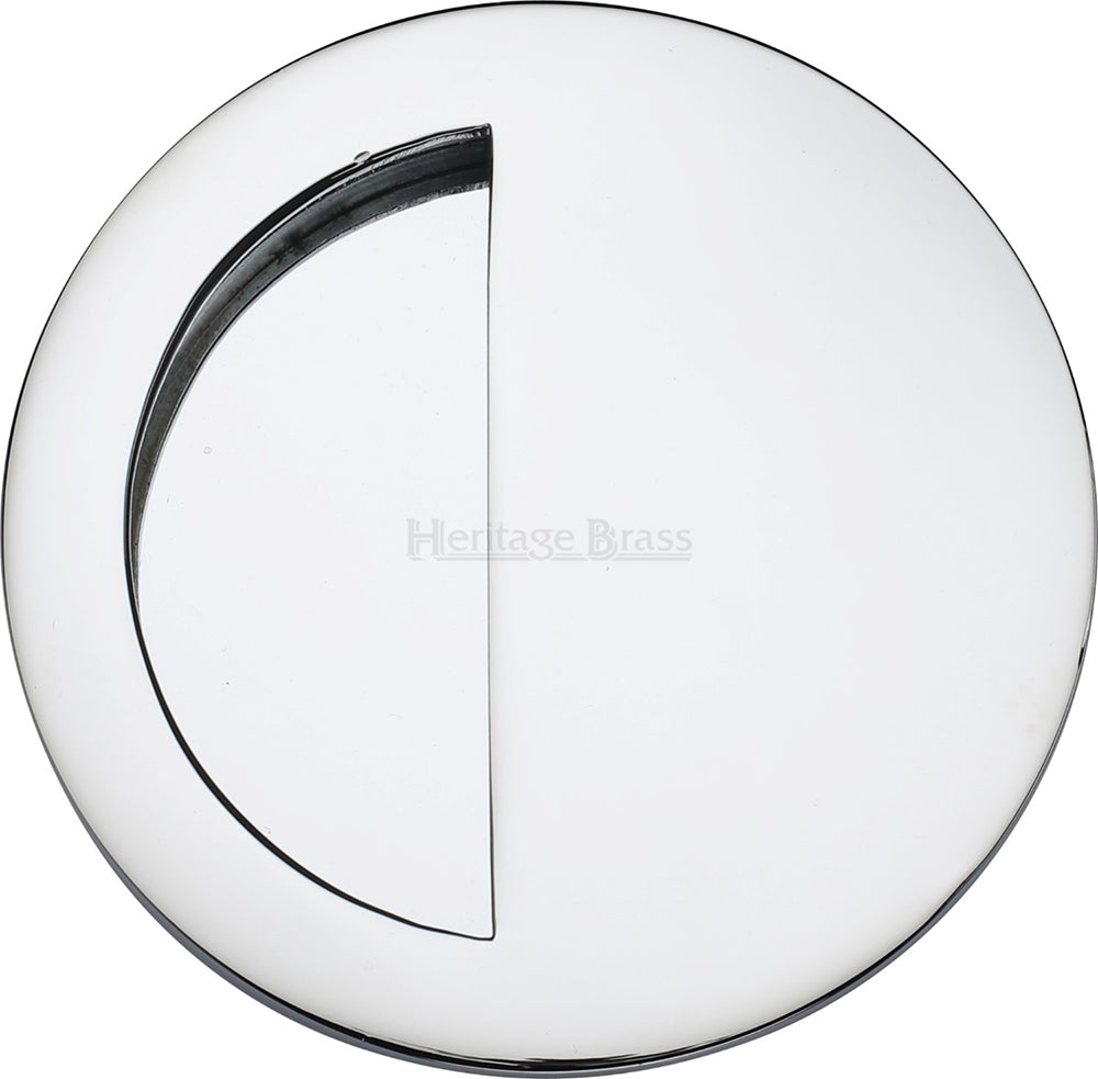 Circular Flush Pull Handle With Semi Circle Half Moon Grip - 89mm Diameter - Polished Chrome