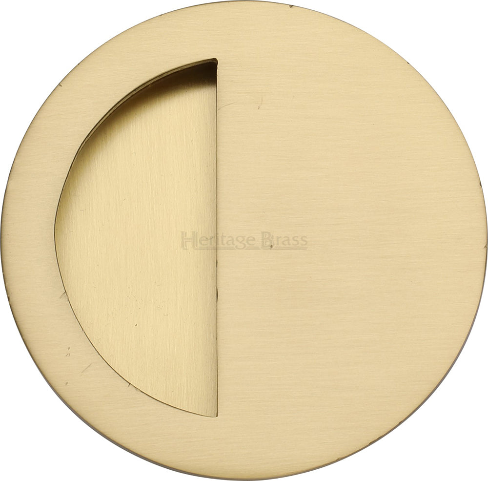 Circular Flush Pull Handle With Semi Circle Half Moon Grip - 89mm Diameter - Satin Brass
