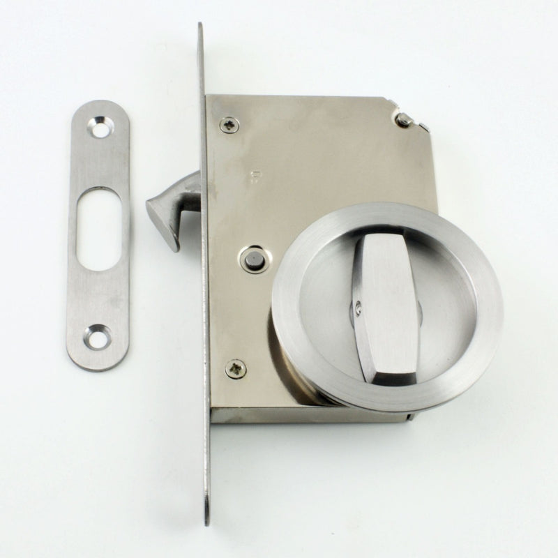 Circular Turn & Turn Hook Lock For Sliding Pocket Doors - Satin Stainless Steel
