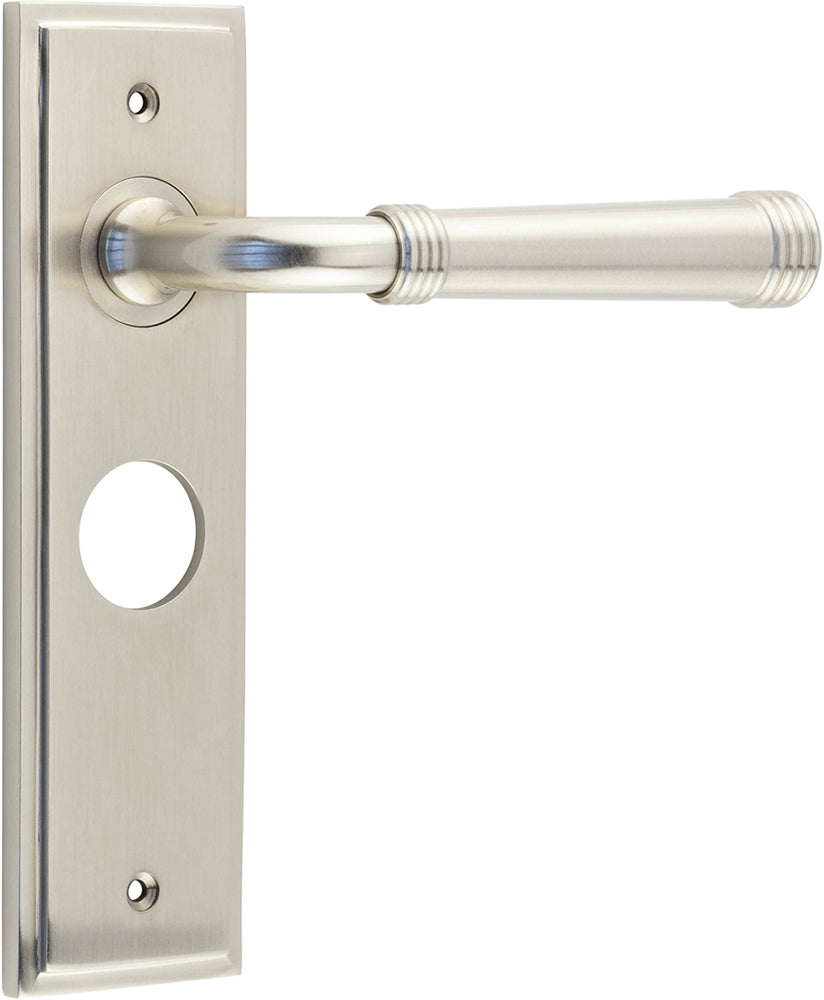 Classic Pattern Lever Handle With Ring Detail On A Large Rectangular Backplate - Satin Nickel