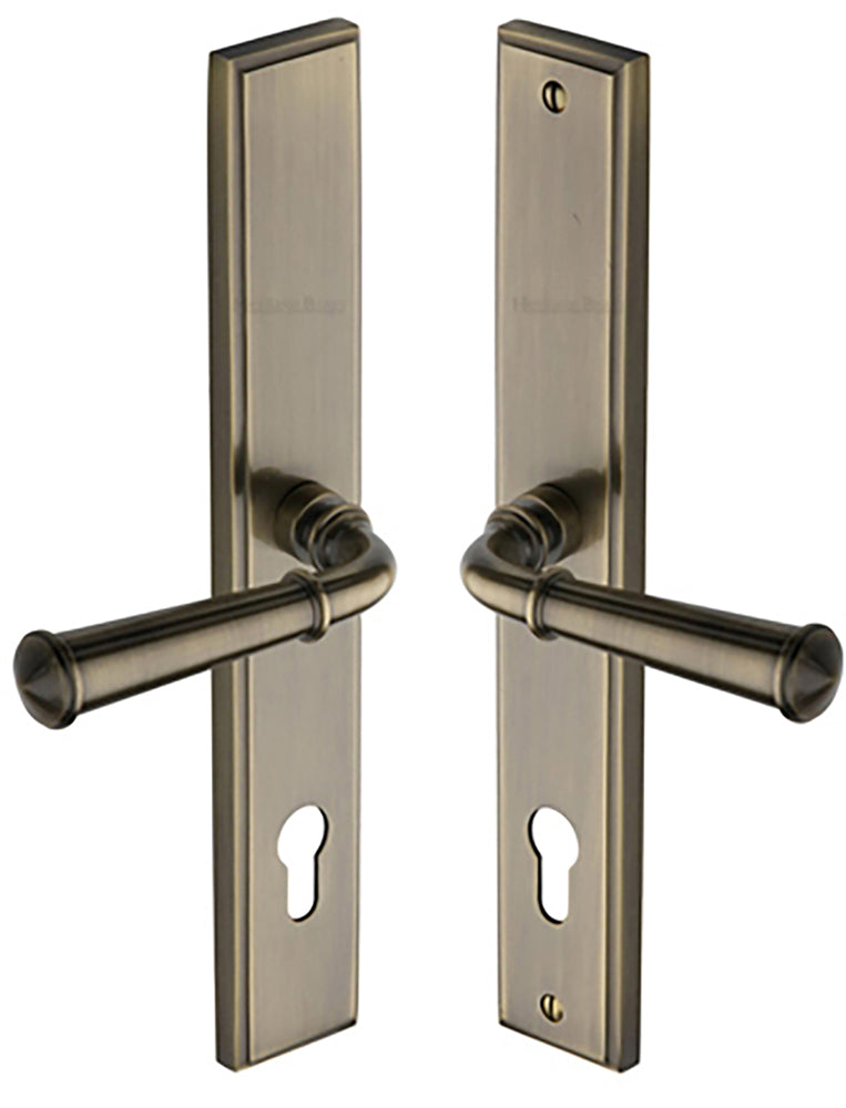 Colonial Lever Multi Point Door Lever Handles - 92mm Euro Centres - 259mm Bolt Centres - 285mm x 44mm Back Plate - Antique Brass