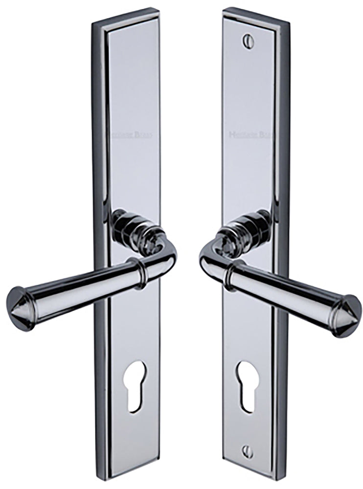 Colonial Lever Multi Point Door Lever Handles - 92mm Euro Centres - 259mm Bolt Centres - 285mm x 44mm Back Plate - Polished Chrome
