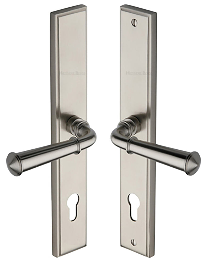 Colonial Lever Multi Point Door Lever Handles - 92mm Euro Centres - 259mm Bolt Centres - 285mm x 44mm Back Plate - Satin Nickel