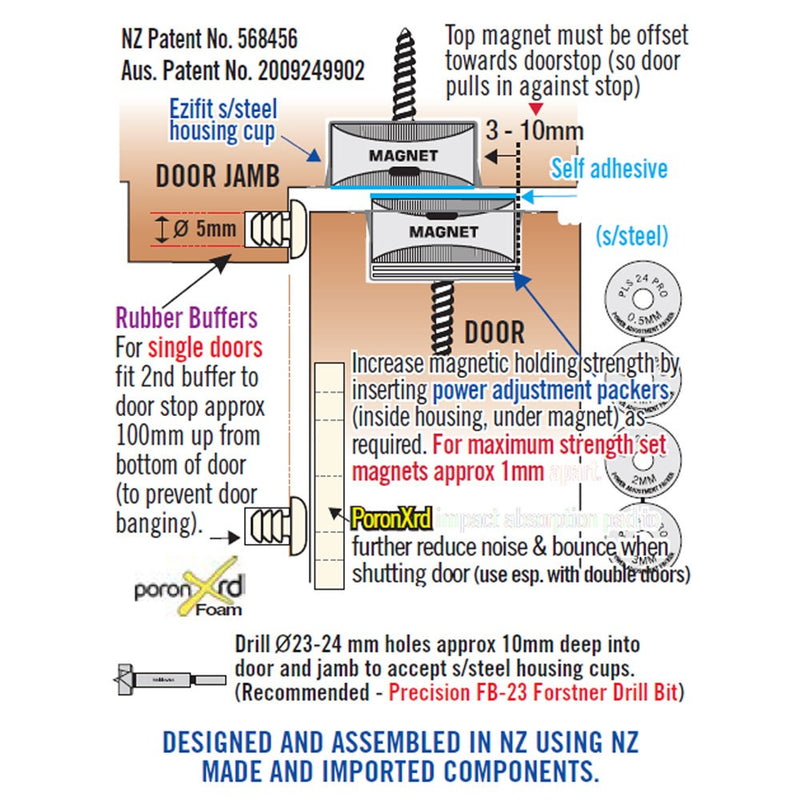 Rebated Disc Magnet Set - Concealed Magnetic Latch For Full Size Internal Doors & Cupboards