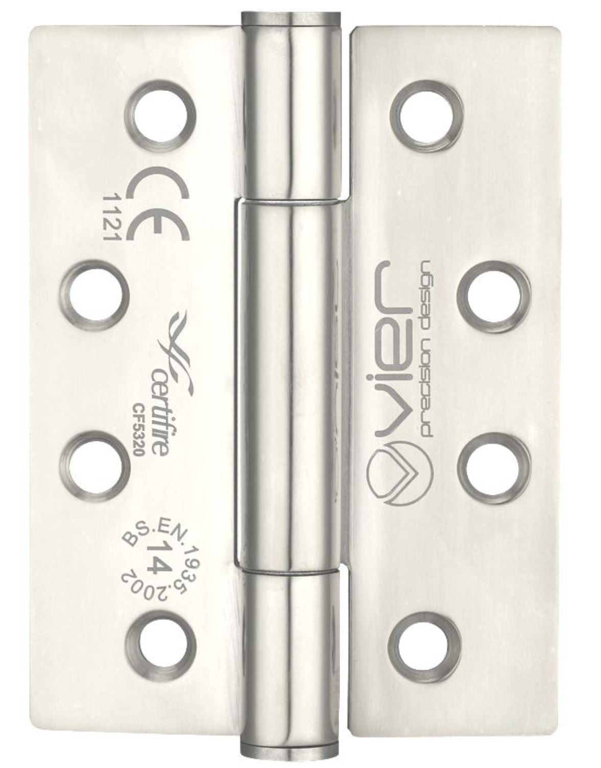 Polymer Bearing Grade 14 Hinges - Self Lubricating - CE / UKCA Marked - Fire Rated - Certifire Approved - 102mm x 76mm - Polished Stainless Steel
