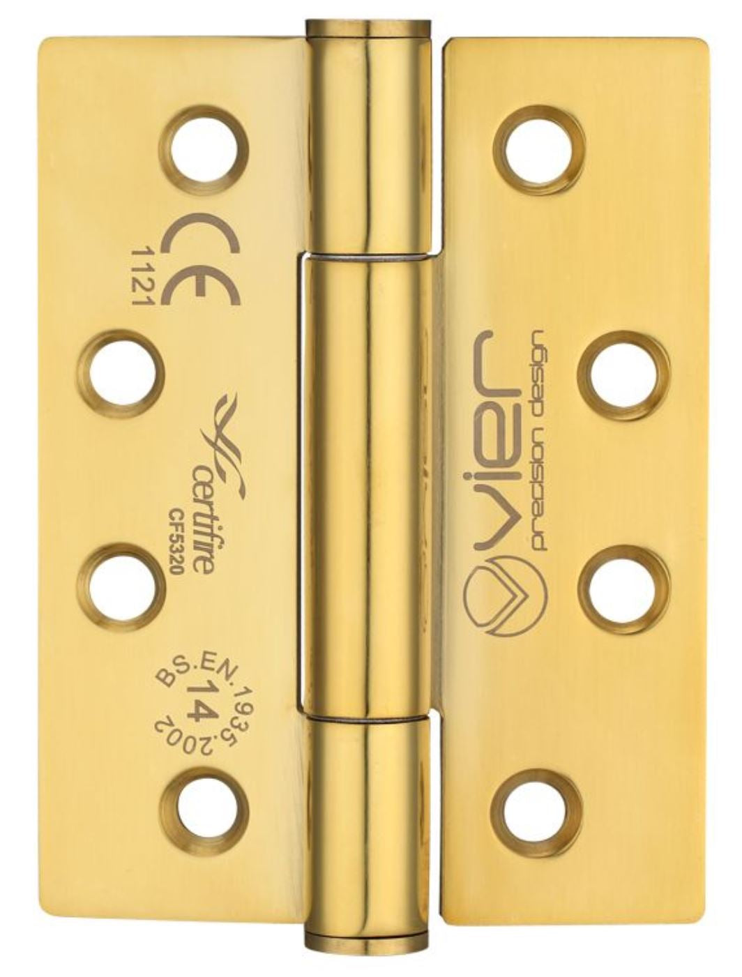 Concealed Polymer Bearing - Self Lubricating Grade 14 Hinges - CE Marked - Fired Rated - Certifire Approved - 102mm x 76mm - PVD Brass