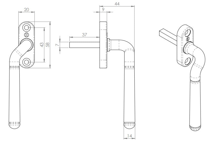 Cranked Locking Espagnolette Handle - Window Fastener - Left & Right Hand - Polished Brass