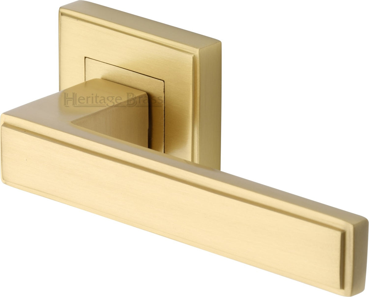 Linear - Square Rose Lever Handles Only - Satin Brass