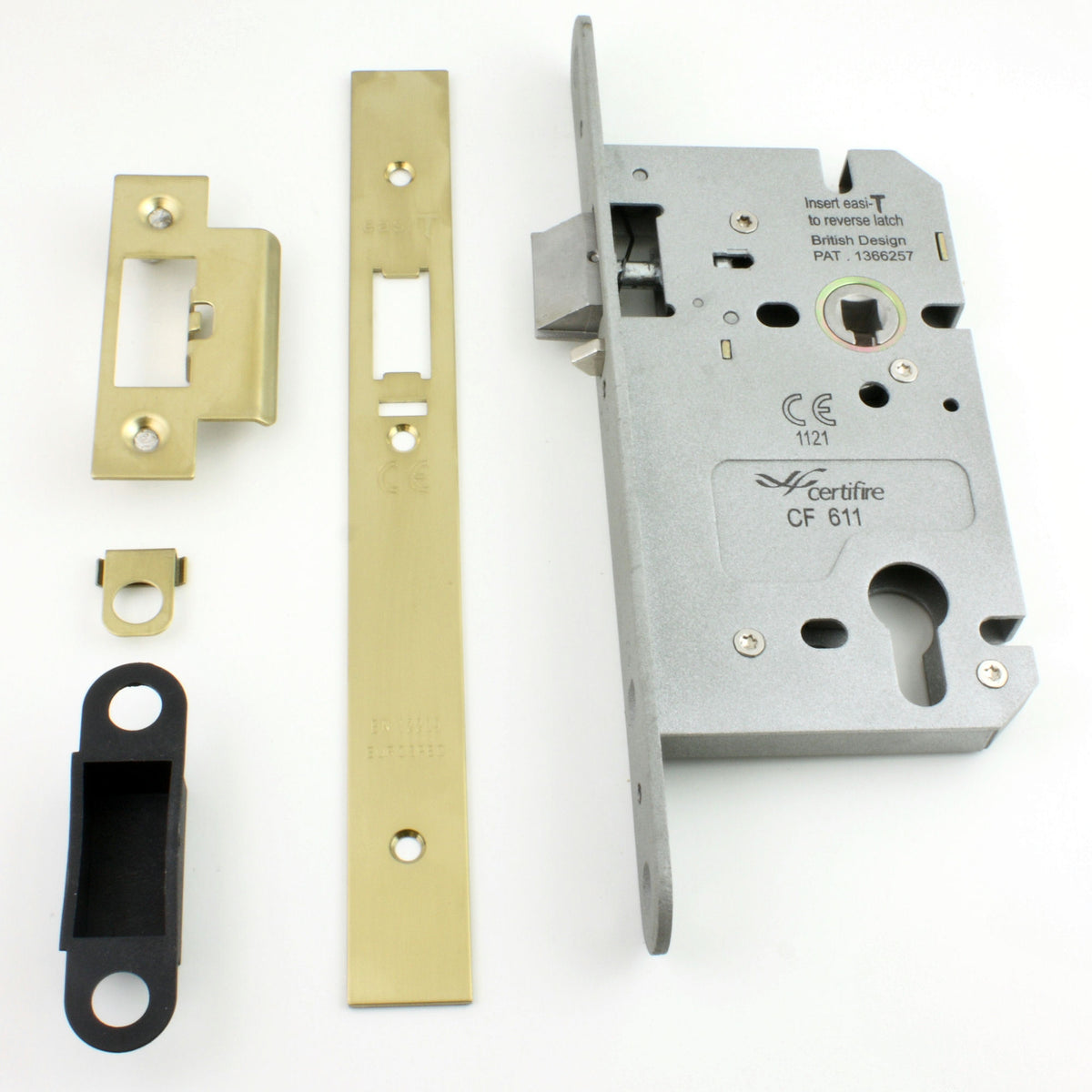 DIN Style Anti-Thrust Mortice Night Latch - Complete Set - Supplied With Handles & Cylinder - Polished Brass
