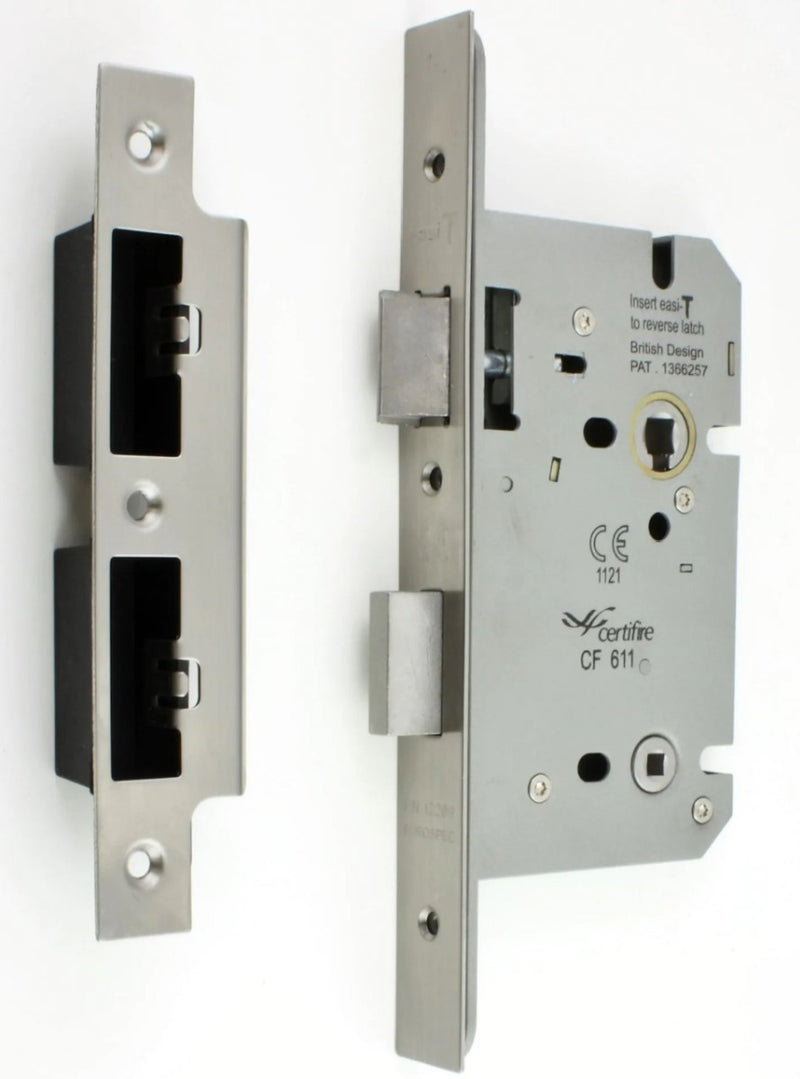 DIN style bathroom mortice lock - CE marked - fire rated - Certifire approved - satin stainless steel