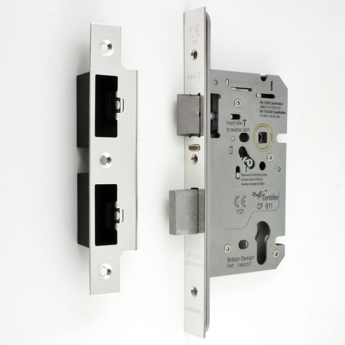 Emergency Escape DIN Sash Lock Kit - BS EN 179 Approved - Polished Stainless Steel (Shiny Finish)