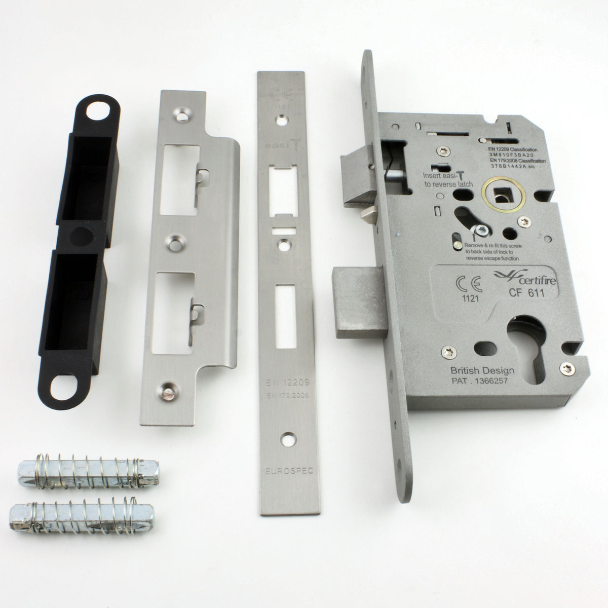 Emergency Escape DIN Sash Lock Kit - BS EN 179 Approved - Satin Stainless Steel