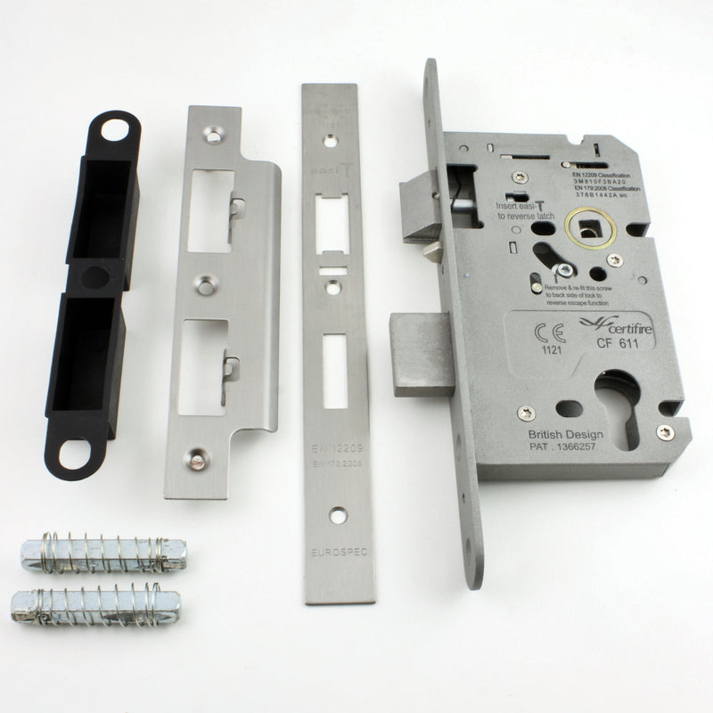 Emergency Escape DIN Sash Lock Kit - BS EN 179 Approved - Satin Stainless Steel