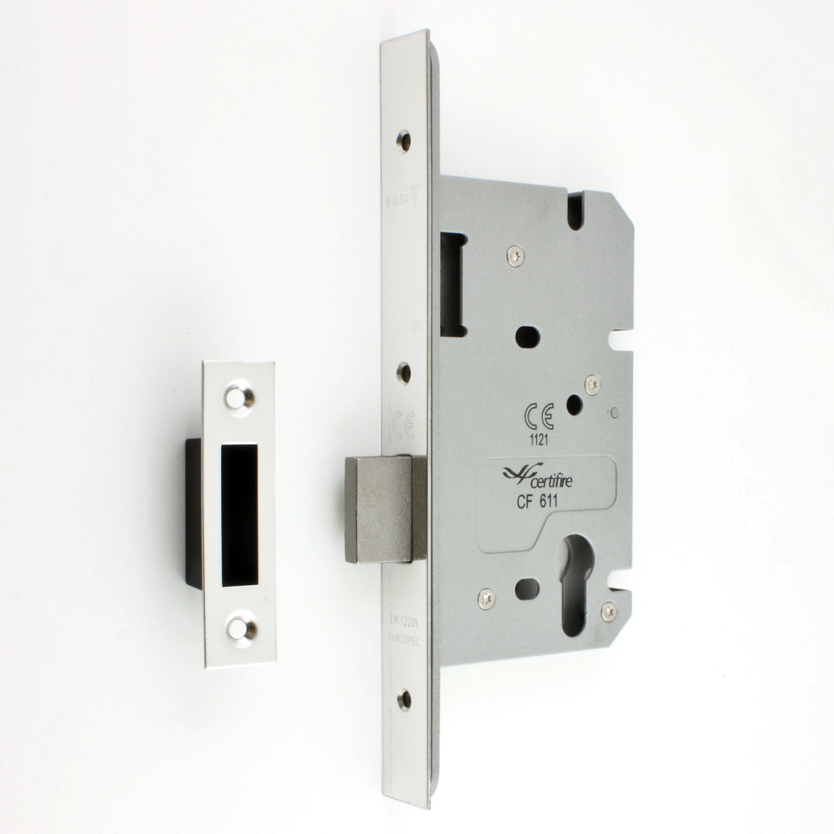 DIN Style Euro Profile Mortice Deadlock - 60mm Backset - Polished Stainless Steel (Shiny Finish)